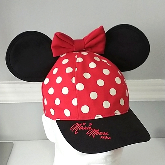 Walt Disney World Minnie Mouse Ear Red Polka Dot Youth Girls Baseball Cap Hat - Picture 2 of 5